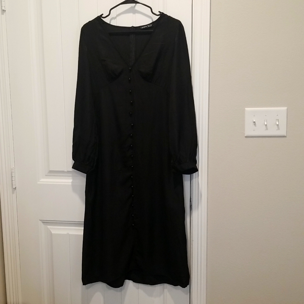 Shein maxi black long sleeve shirt dress size Medium